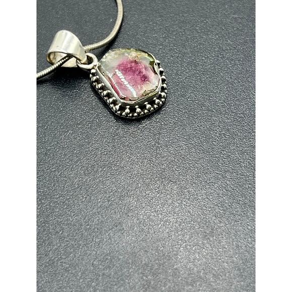 Sterling Silver 925 Watermelon
Tourmaline Pendant Necklace
16" Chain Bezel - Picture 9 of 15